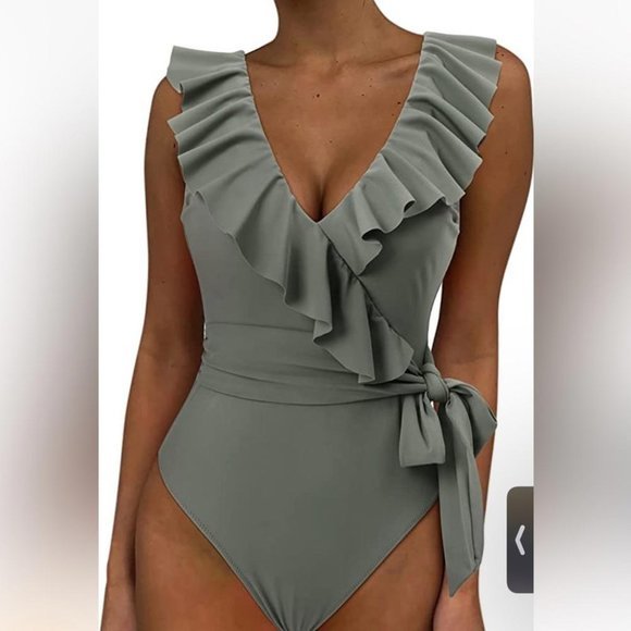 Amazon Other - Women One Piece Swimsuit V Neck Ruffle Tummy Control Monokini Bathing Suit sz m